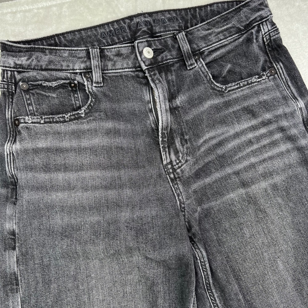 American Eagle Jeans Womens 6 Short Black Super High-Rise Baggy Wide Leg Grunge - Picture 4 of 15